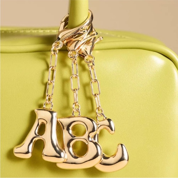 New! Anthropologie Gold Bubble Monogram Initial Letter Bag Charm Keychain NWOT - Picture 2 of 3